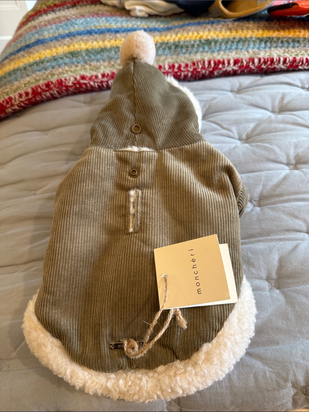 Monchéri Olive Corduroy & Sherpa Hooded Pet Coat
